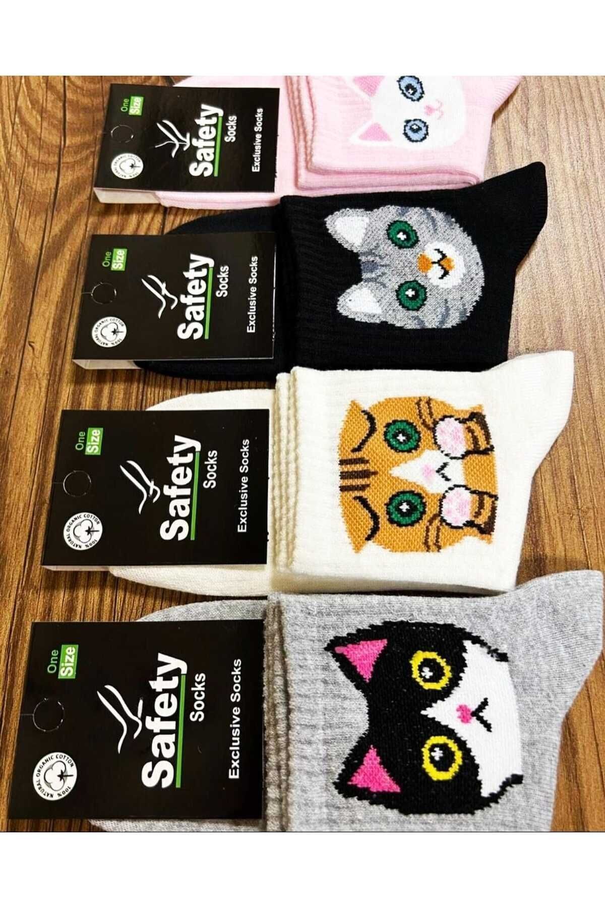Fantastik 4lü Kedi Resimli Kadın Kolej Çorap