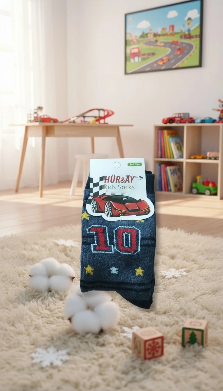 5-6 Yaş Erkek Çocuk Kışlık Uzun Havlu Çorap 12'Li Paket