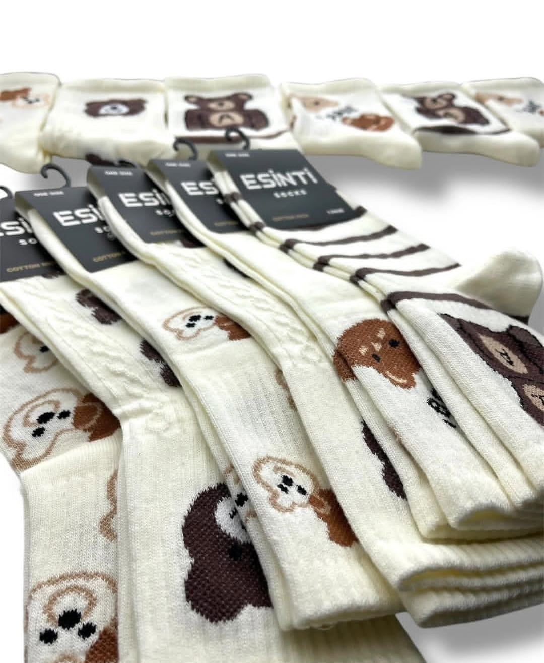 Penye Pamuk Tedy Bear Desenli Kolej Çorap 12'Li Paket