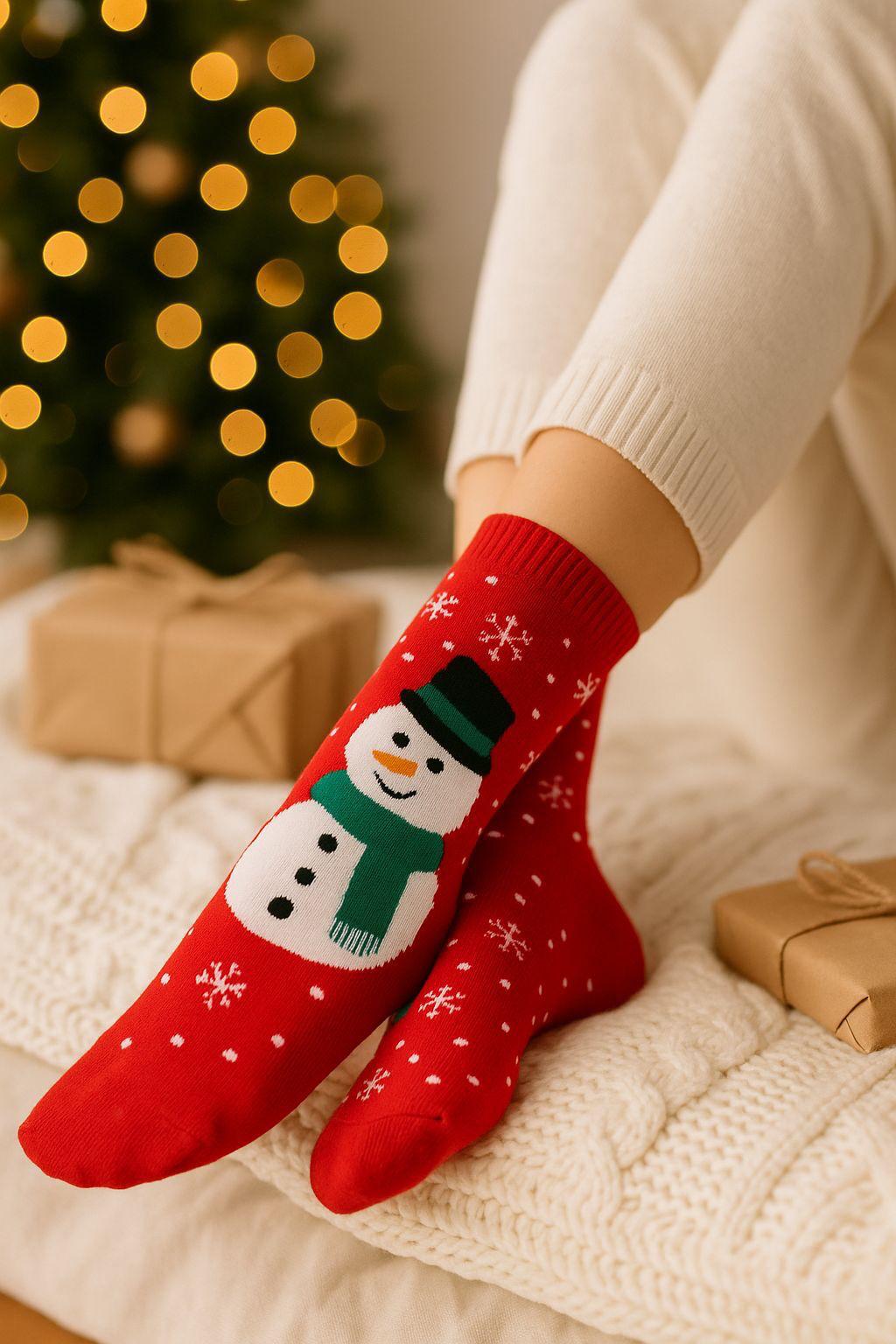 4'Lü Pamuklu Yılbaşı Temalı Uzun Çorap