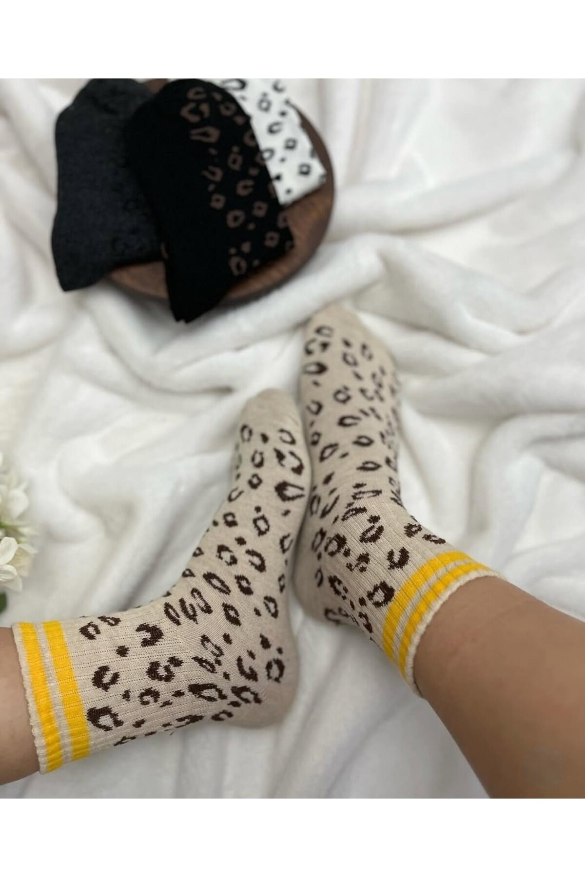 Leopar Desenli Kolej Pamuklu Çorap 4 Lü