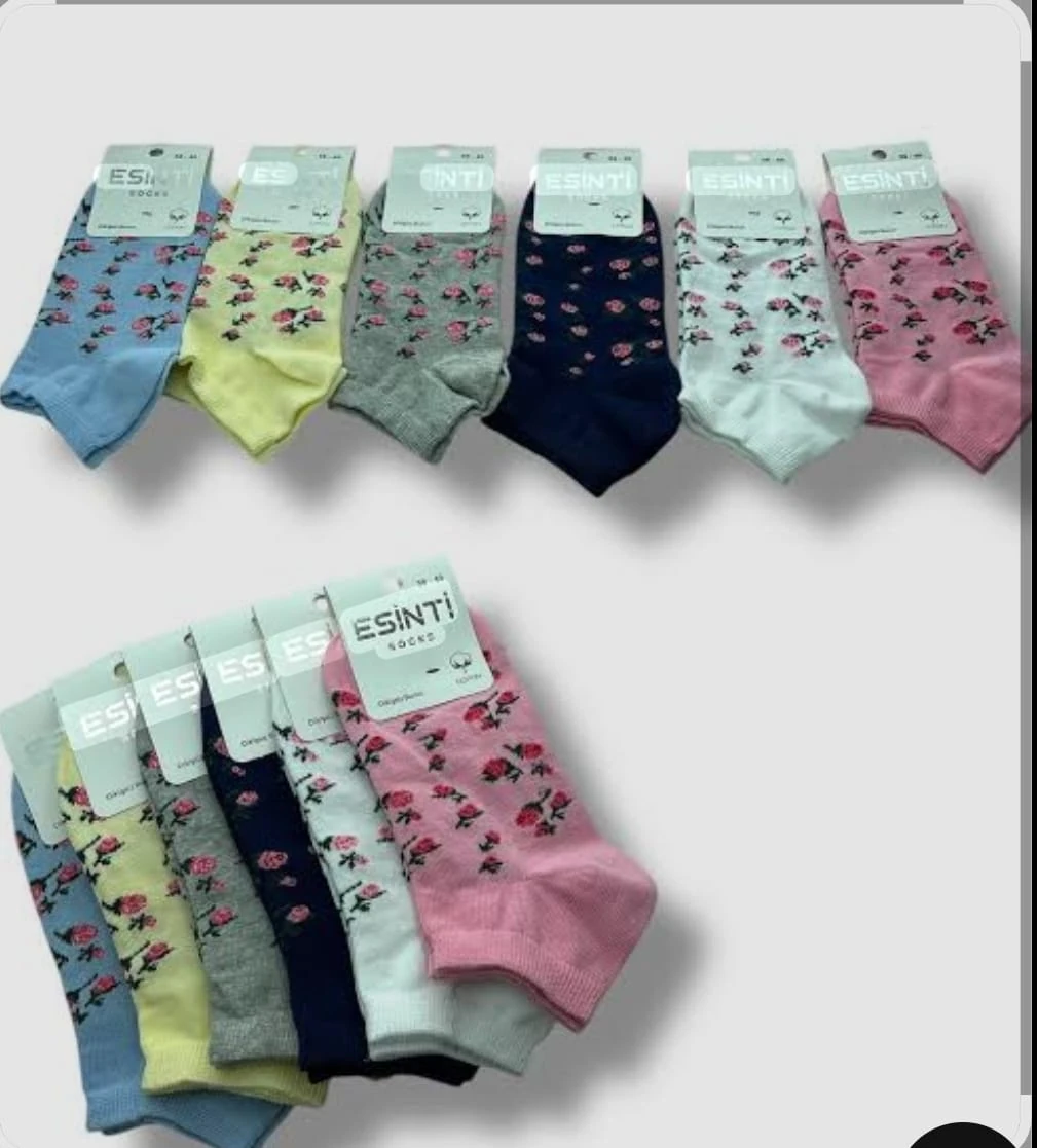 Çiçek Desenli Dikişsiz Burun Penye Bayan Patik Çorap 12'Li Paket