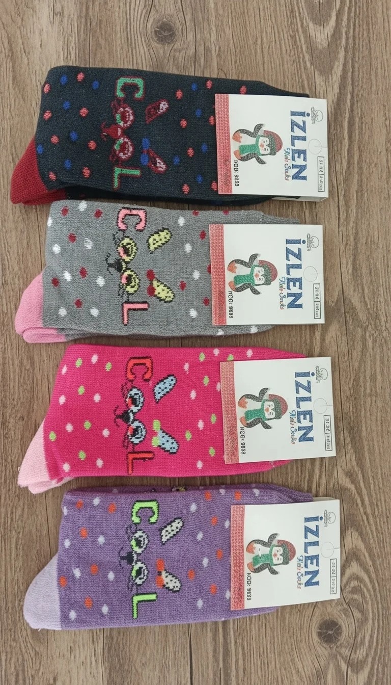 9-10 Yaş Kız Çocuk Kışlık Havlu Uzun Çorap 12 Çift Paket