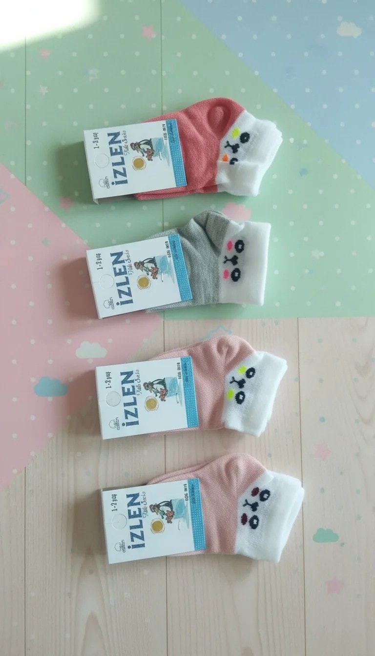 1-2 Yaş Kız Çocuk Mevsimlik Patik Çorap 12'li Paket