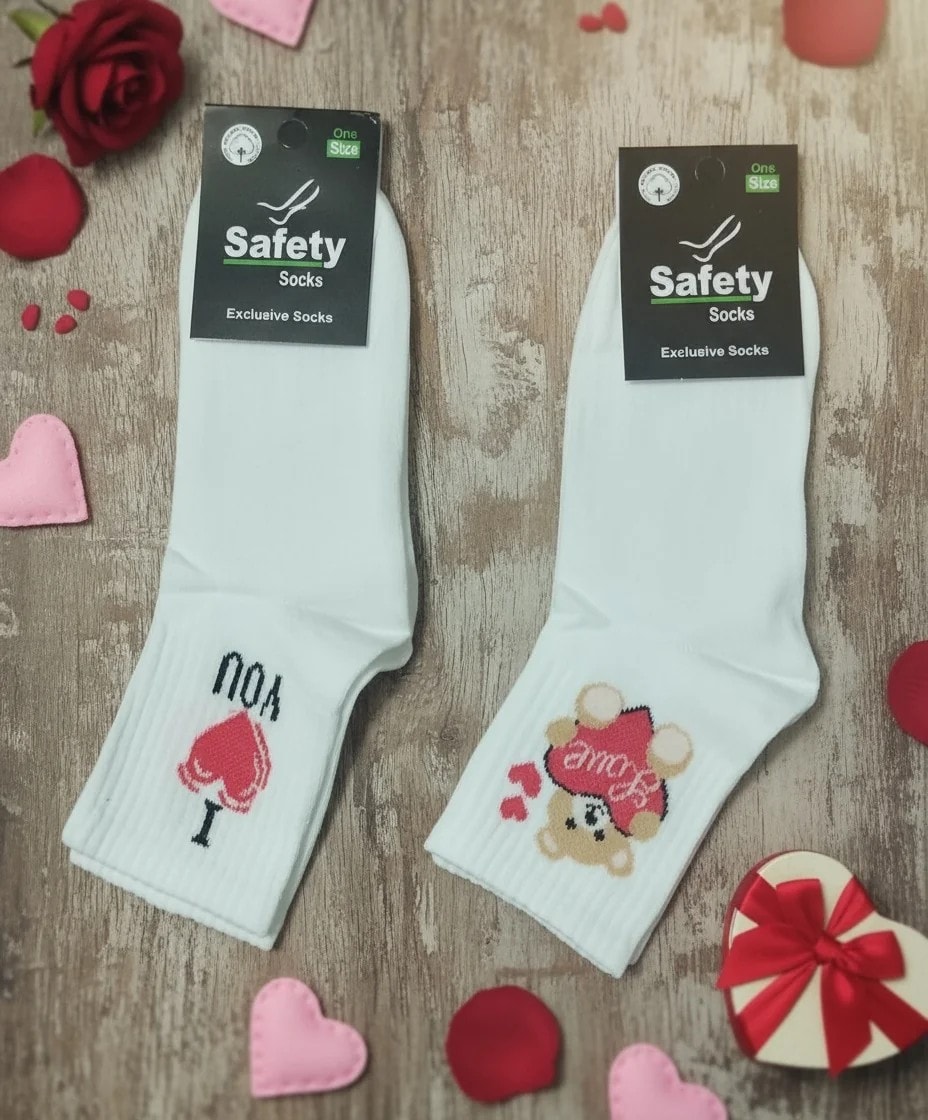 I Love You Kalp Aşk Tedy Bear Desenli  Kolej Çorap 12'Li Paket