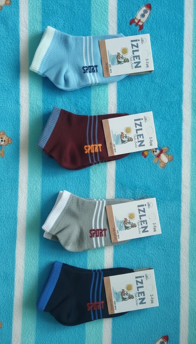 2-3 Yaş Erkek Çocuk Mevsimlik Patik Çorap 12'li Paket