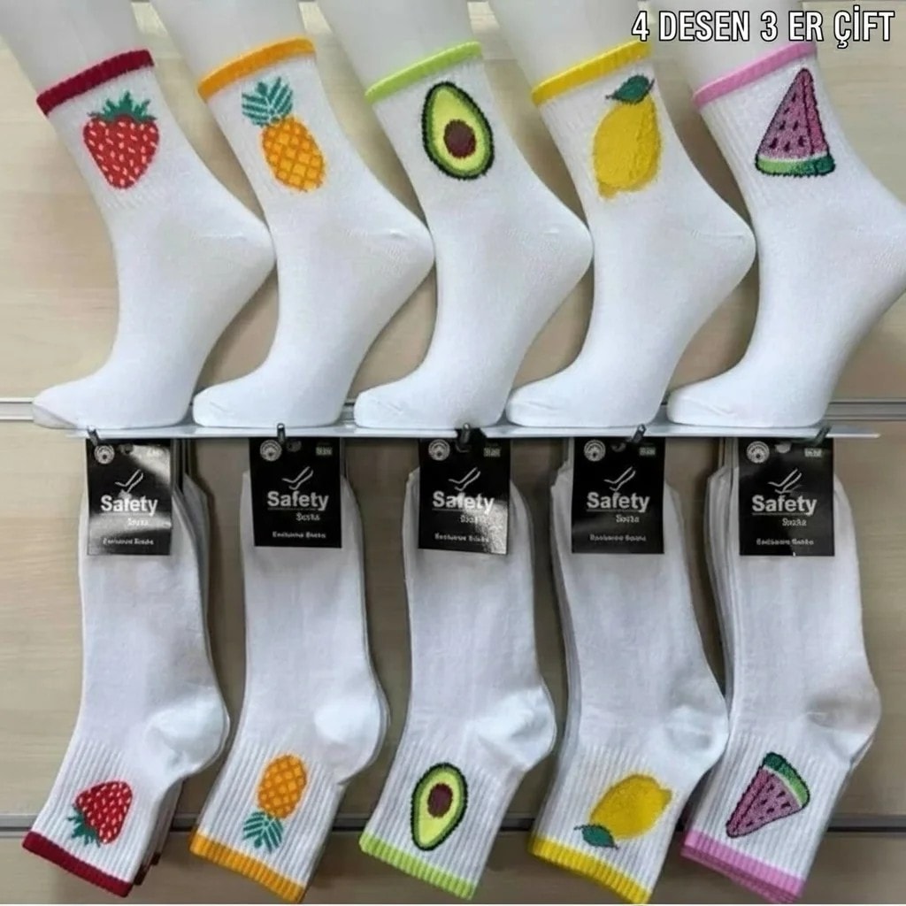 Socks Meyveli Desenli  Kolej Çorap 12'Li Paket