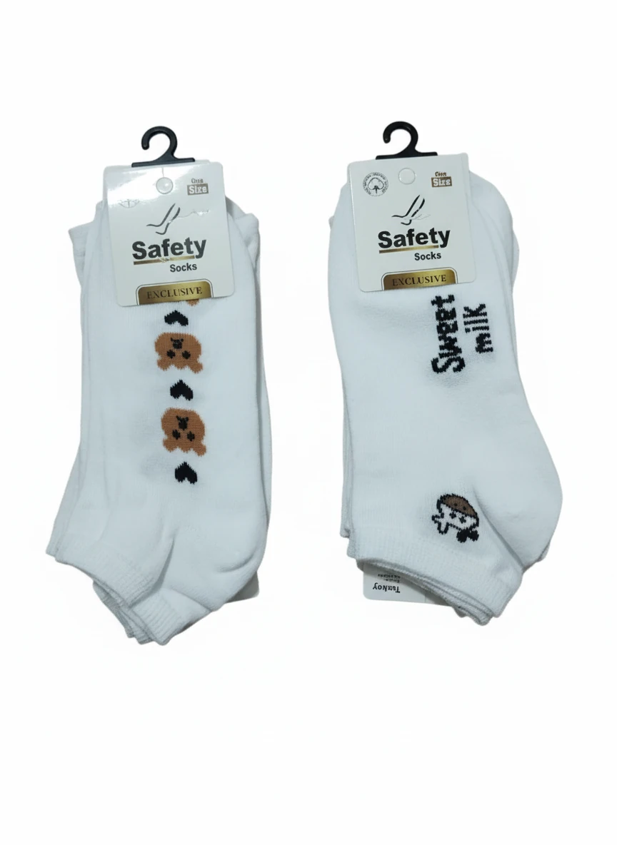 Pamuklu Sweat Milk Tedy Bear Desenli Karışık Renkli Patik Çorap 12'Li Paket