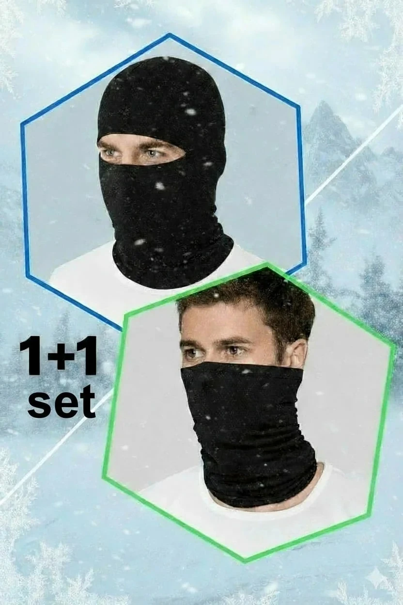 Siyah Termal Kar Maskesi ve Termal Boyunluk 1+1 Set 