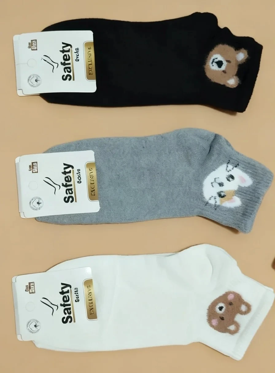 Hayvan Desenli Tüylü Penye Bayan Patik Çorap 12'Li Paket