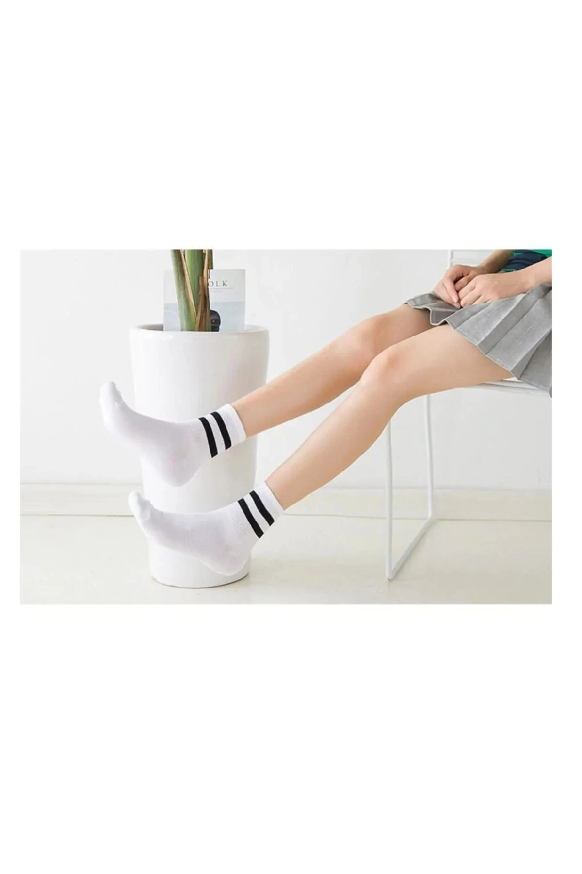 Socks Beyaz-siyah Çizgili Kolej Çorap 4lü Paket