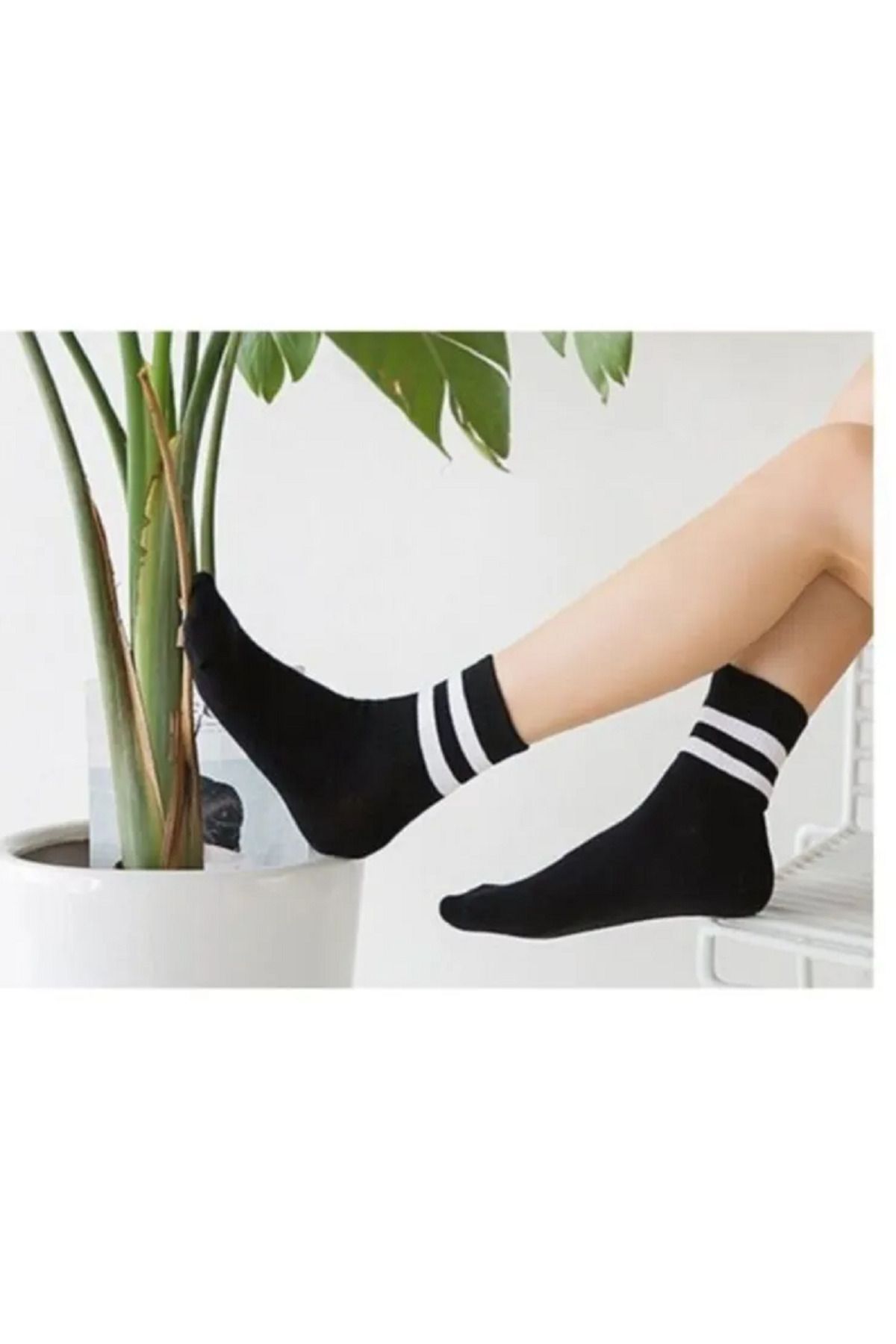 Socks Siyah-beyaz Çizgili Kolej Çorap 12'li Paket
