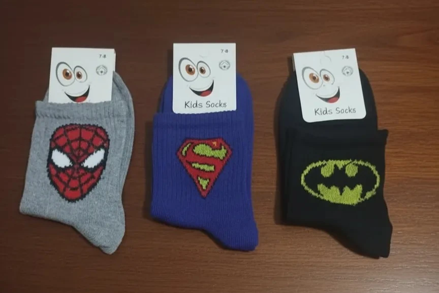 9-10 Yaş Erkek Çocuk Karakter Desenli Kolej Çorap 12'Li Paket