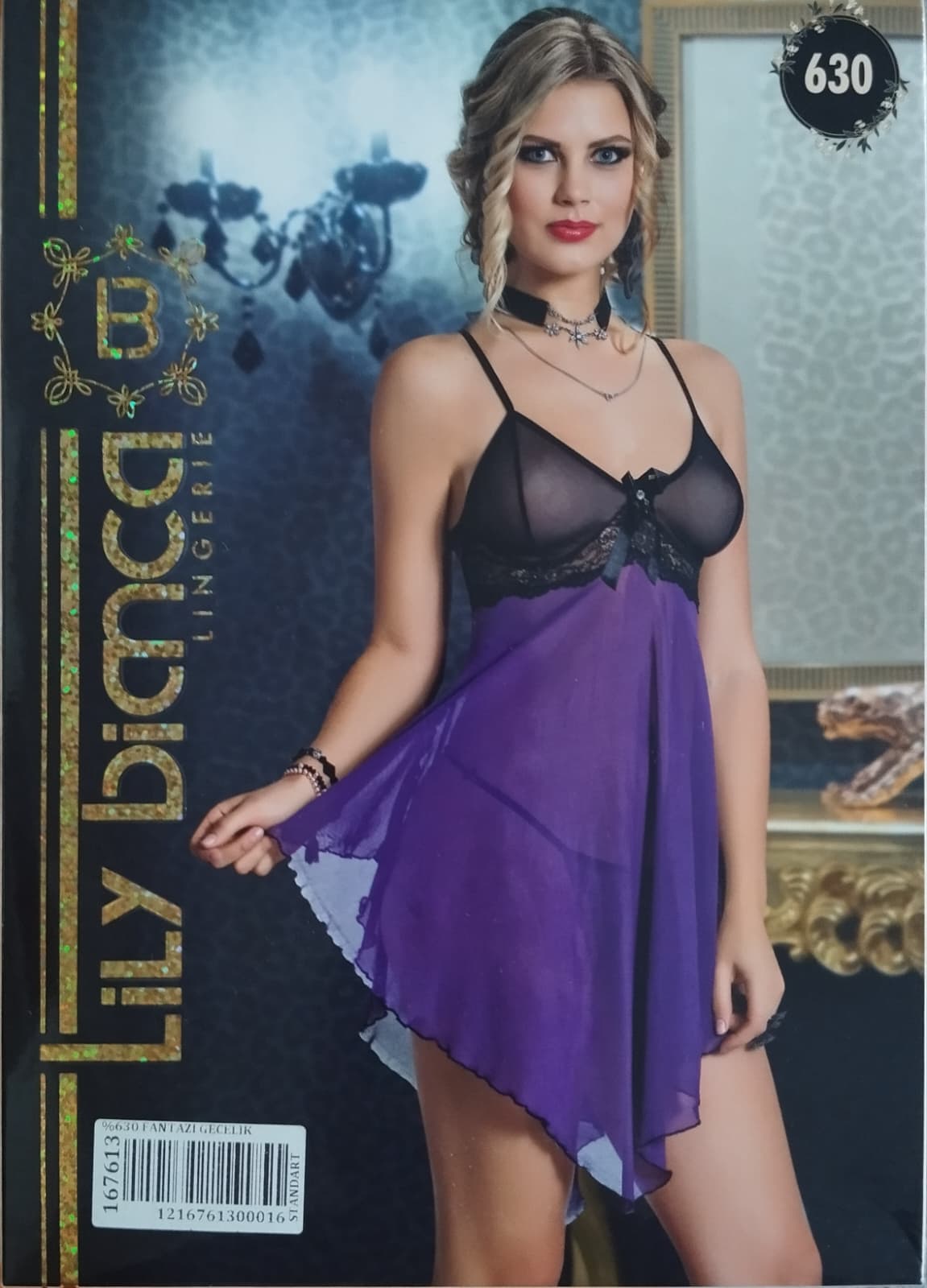 %630 Tül Dantelli Fantezi Gecelik Standart Beden 2'Li Takım