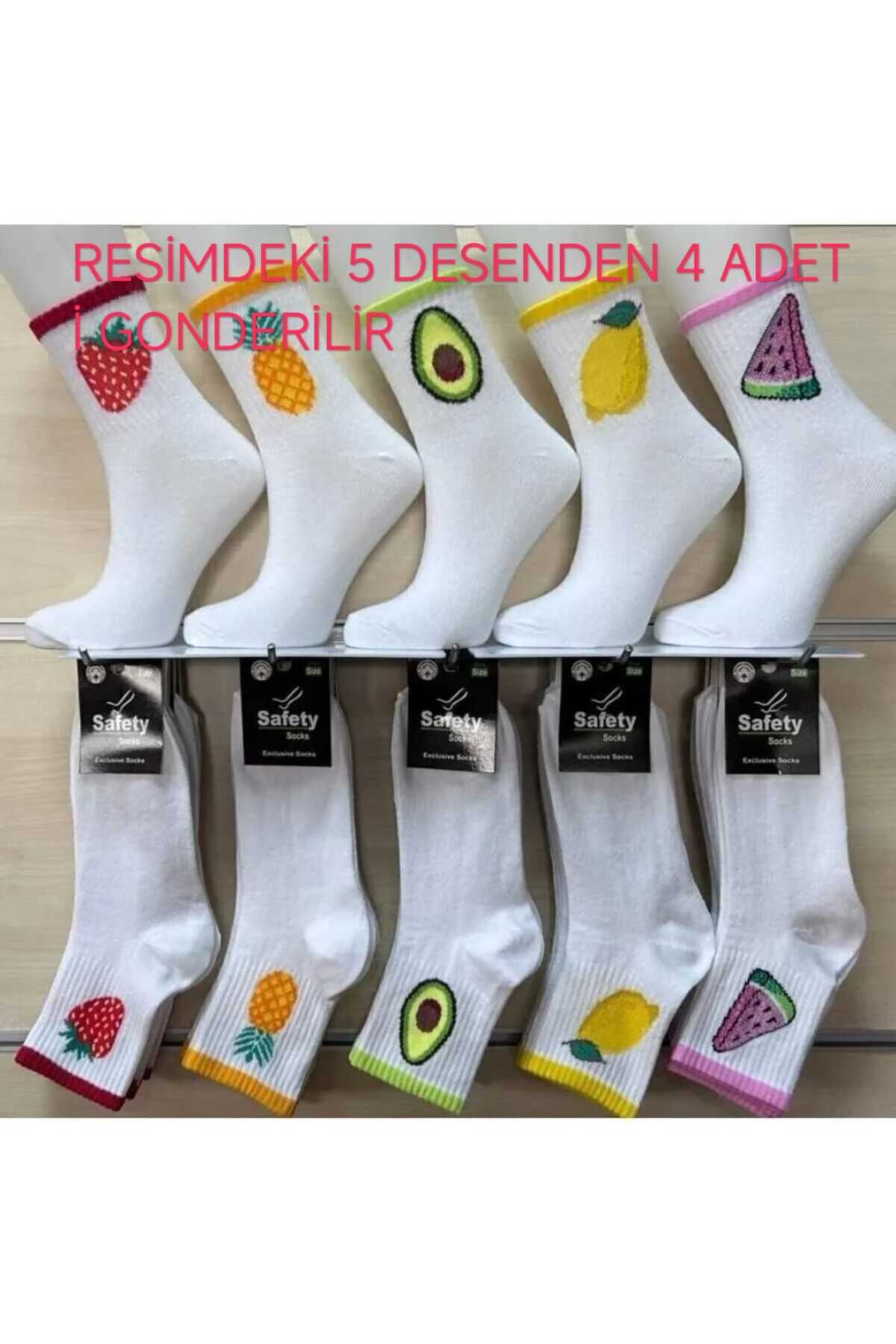 Socks Meyveli Desenli 4'lü Kolej Çorap