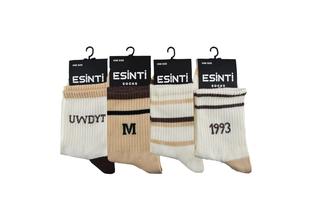 Penye Pamuk Karışık Desenli Kolej Çorap 12'Li Paket