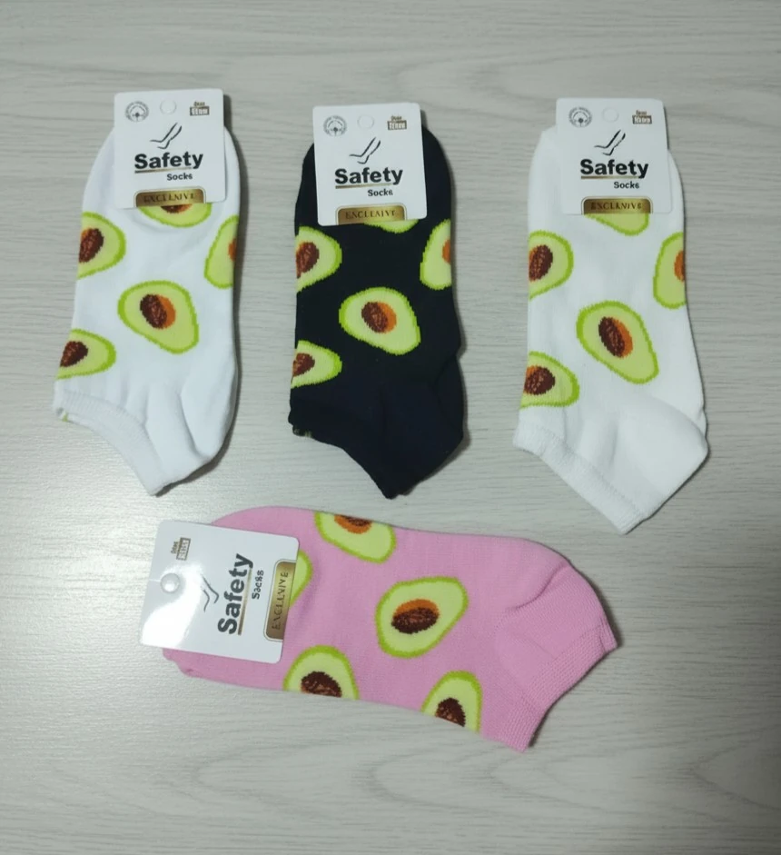 Pamuklu Avakado Desenli Karışık Renkli Patik Çorap 12'Li Paket