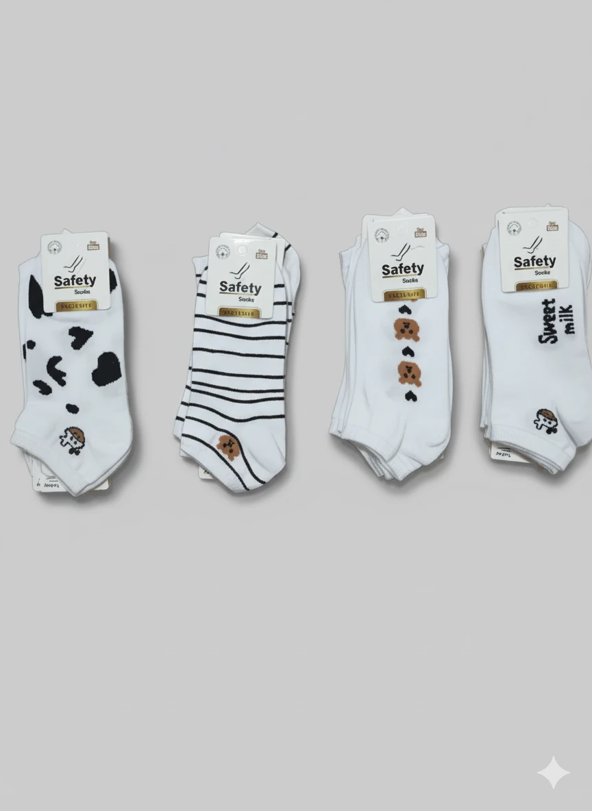 Pamuklu Sweat Milk Tedy Bear Desenli Karışık Renkli Patik Çorap 12'Li Paket