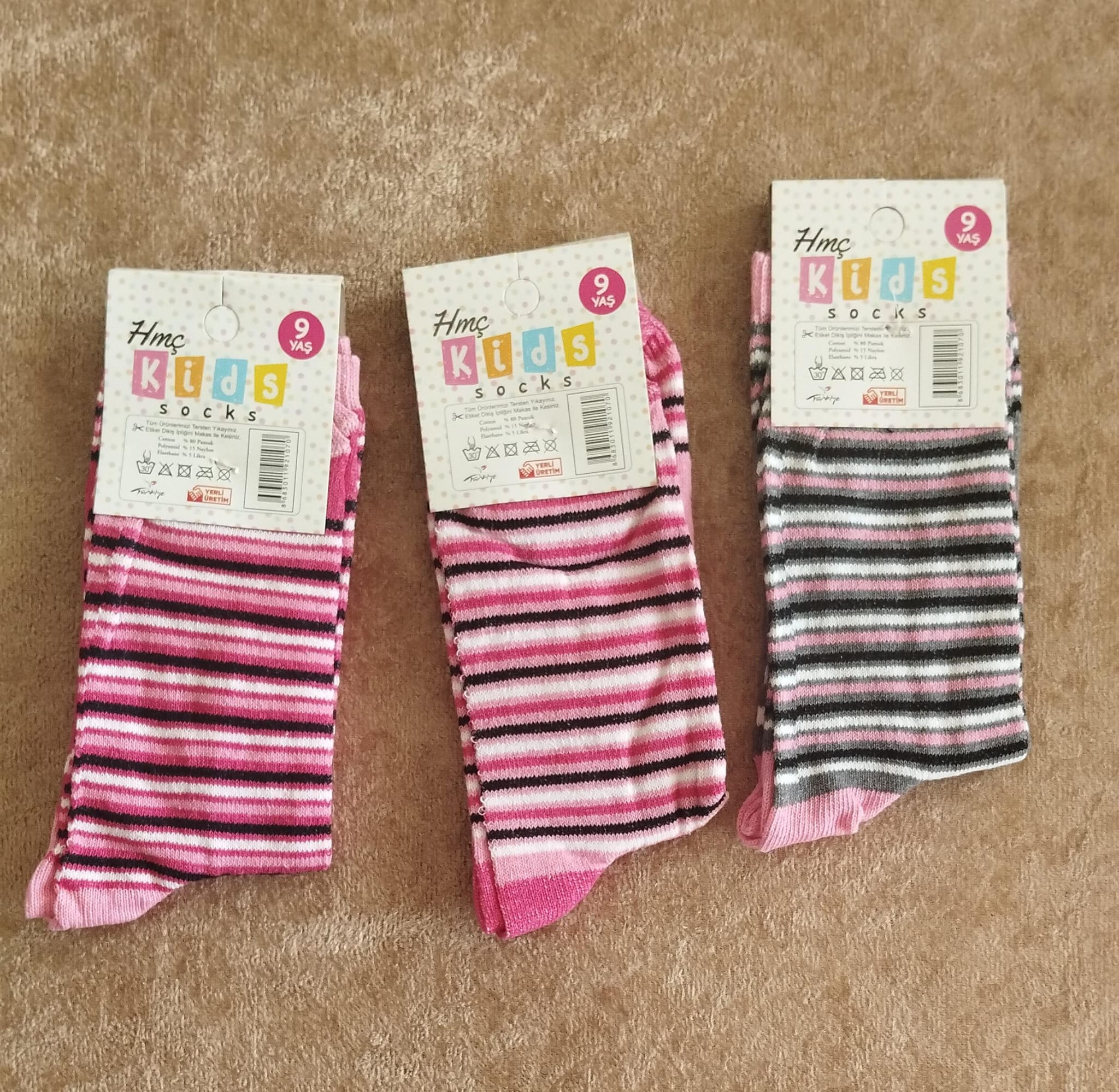 9-10 Yaş Kız Çocuk Mevsimlik Uzun Çorap 12'li Paket