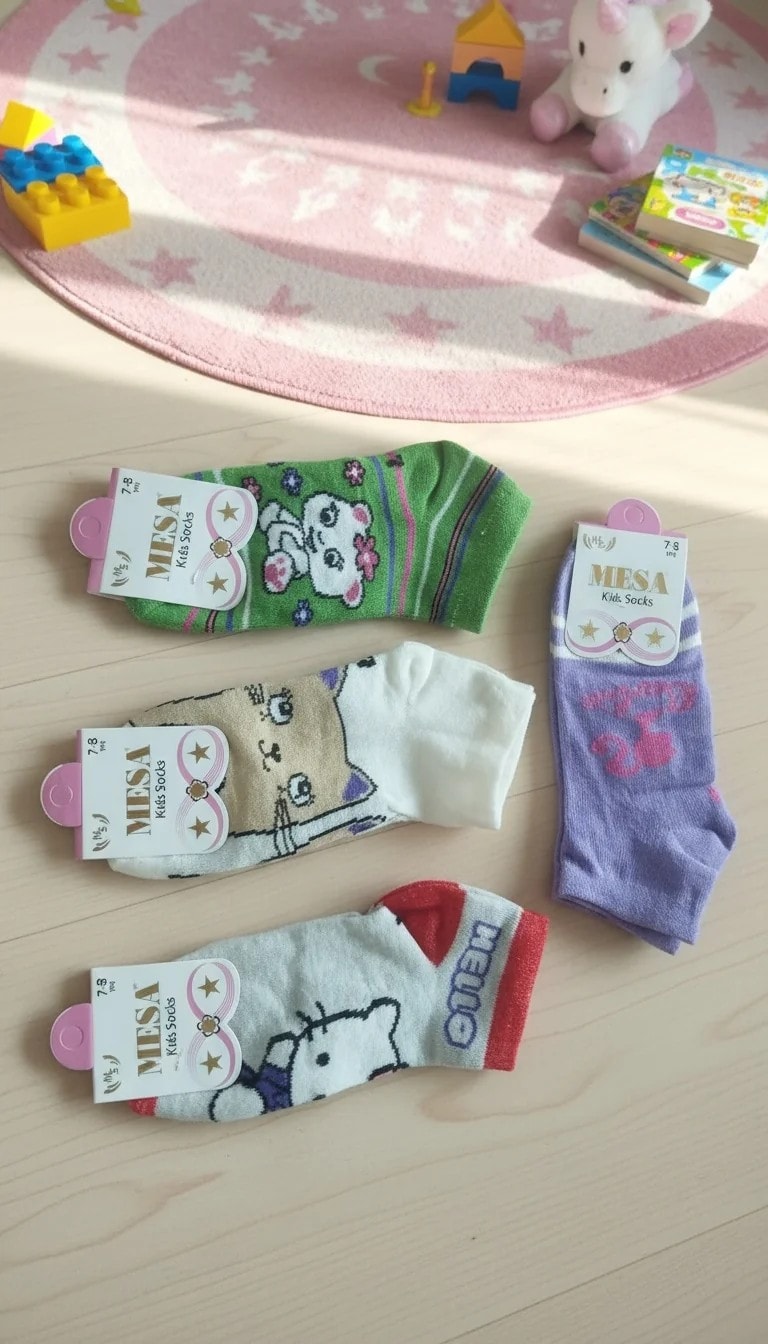 7-8 Yaş Kız Çocuk Mevsimlik Patik Çorap 12'li Paket