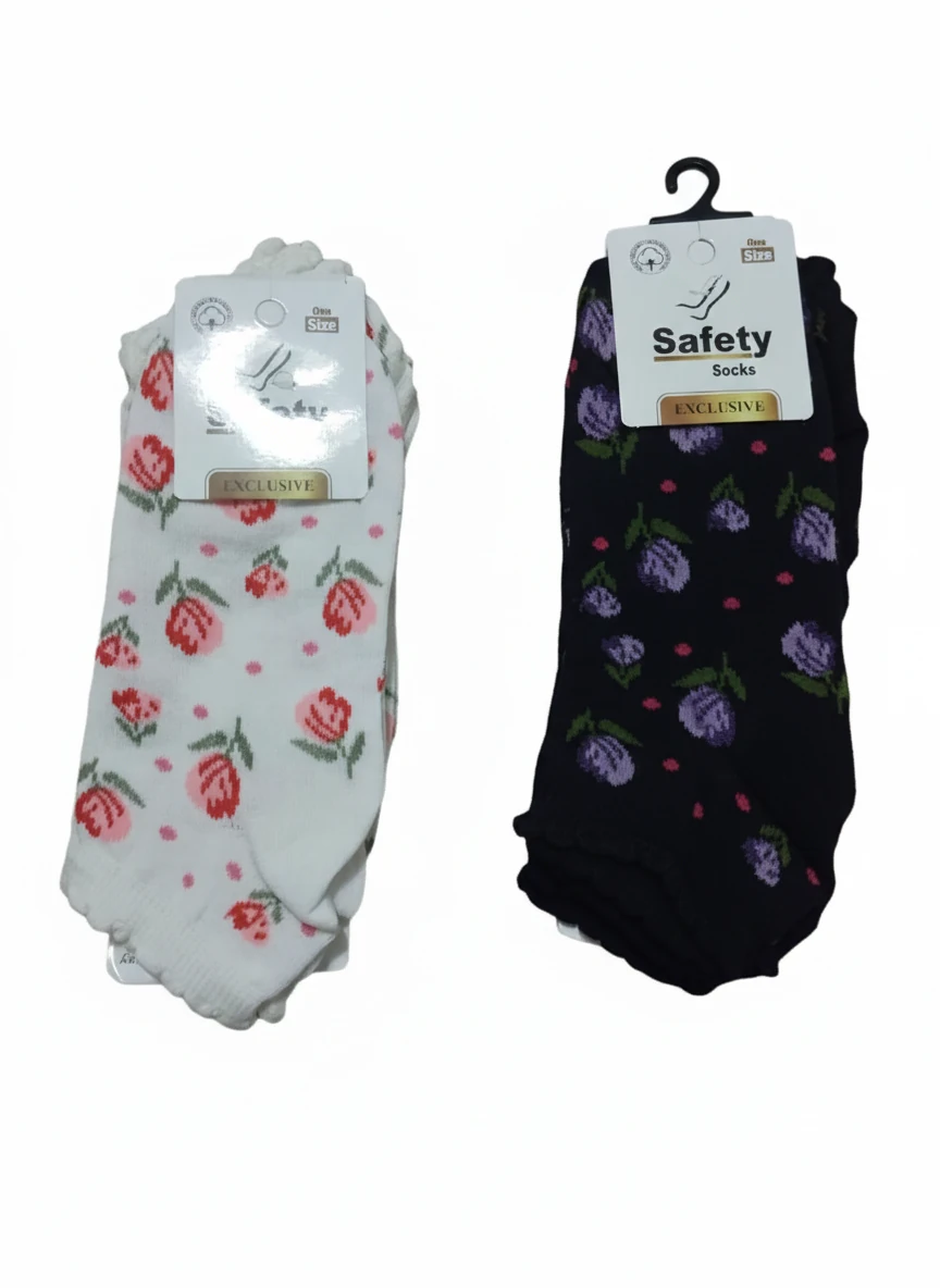 Pamuklu Gül Desenli Karışık Renkli Patik Çorap 12'Li Paket