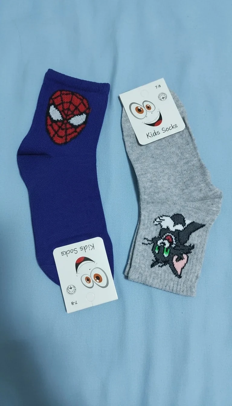 11-12 Yaş Erkek Çocuk Karakter Desenli Kolej Çorap 12'Li Paket