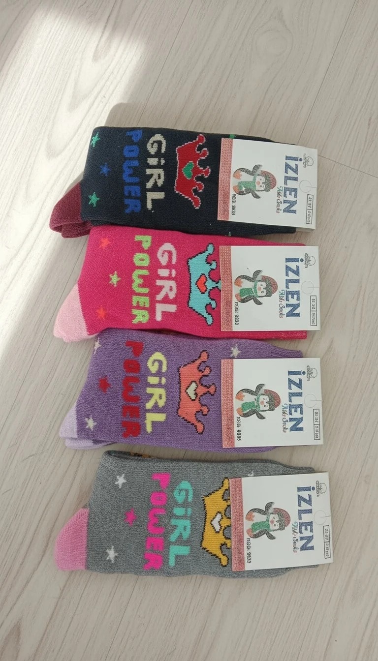 9-10 Yaş Kız Çocuk Kışlık Havlu Uzun Çorap 12 Çift Paket