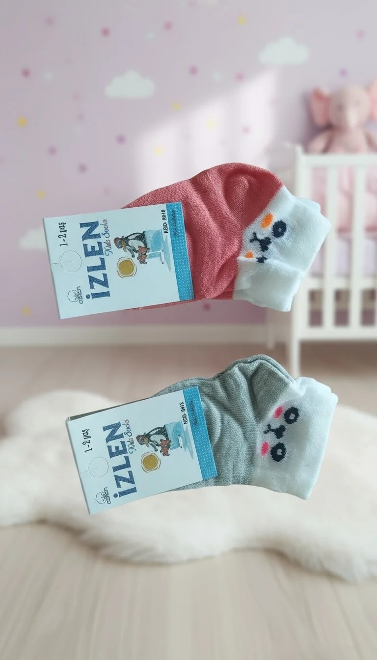 1-2 Yaş Kız Çocuk Mevsimlik Patik Çorap 12'li Paket