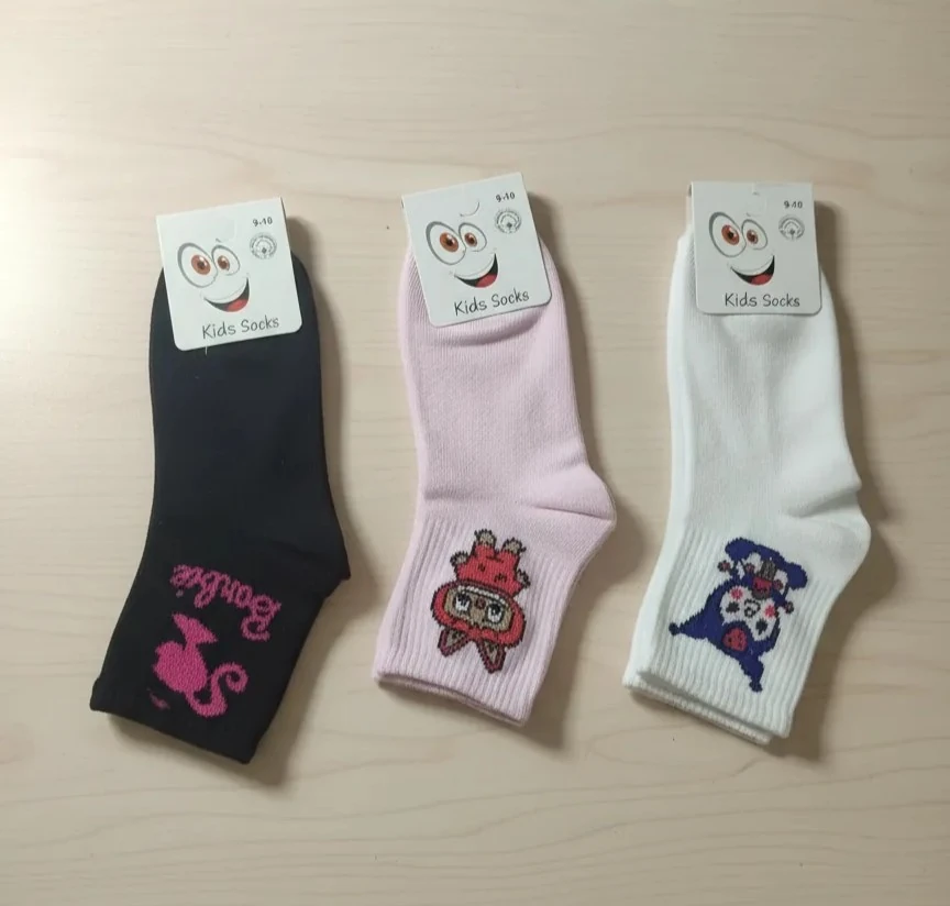 9-10 Yaş Kız Çocuk Karakter Desenli Kolej Çorap 12'Li Paket
