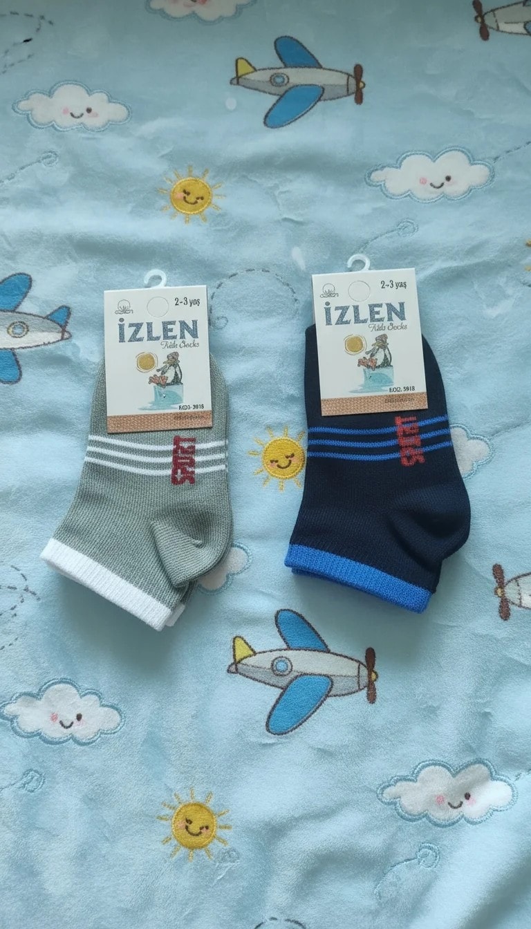 2-3 Yaş Erkek Çocuk Mevsimlik Patik Çorap 12'li Paket