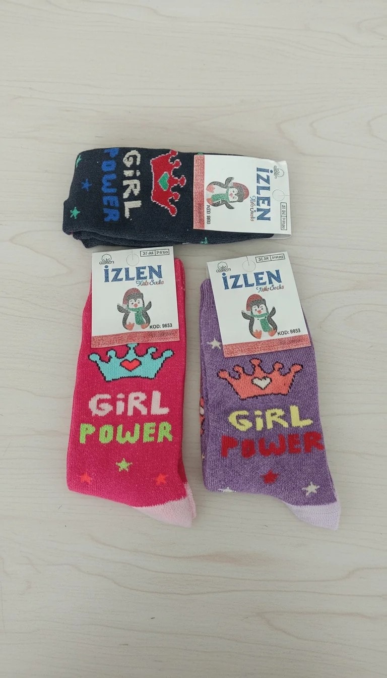 9-10 Yaş Kız Çocuk Kışlık Havlu Uzun Çorap 12 Çift Paket