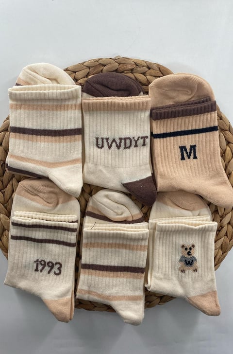 Penye Pamuk Karışık Desenli Kolej Çorap 12'Li Paket