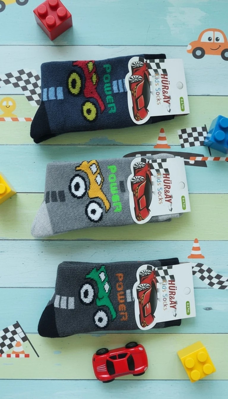 5-6 Yaş Erkek Çocuk Kışlık Uzun Havlu Çorap 12'Li Paket