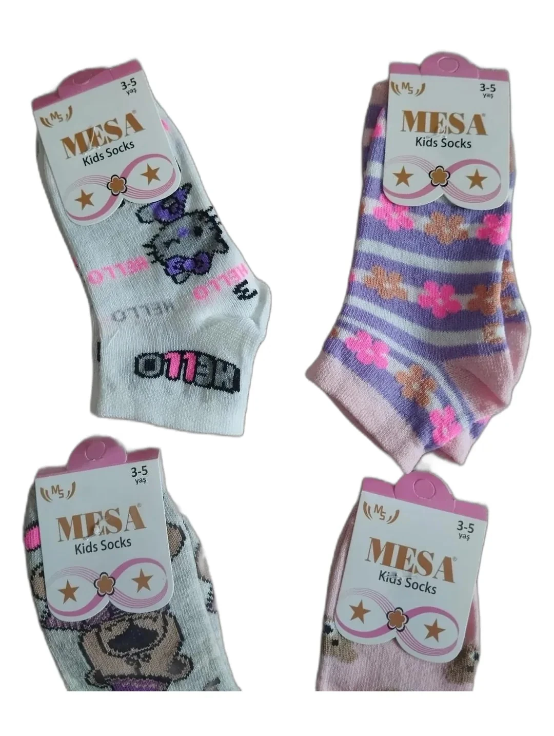 3-5 Yaş Kız Çocuk Mevsimlik Patik Çorap 12'li Paket