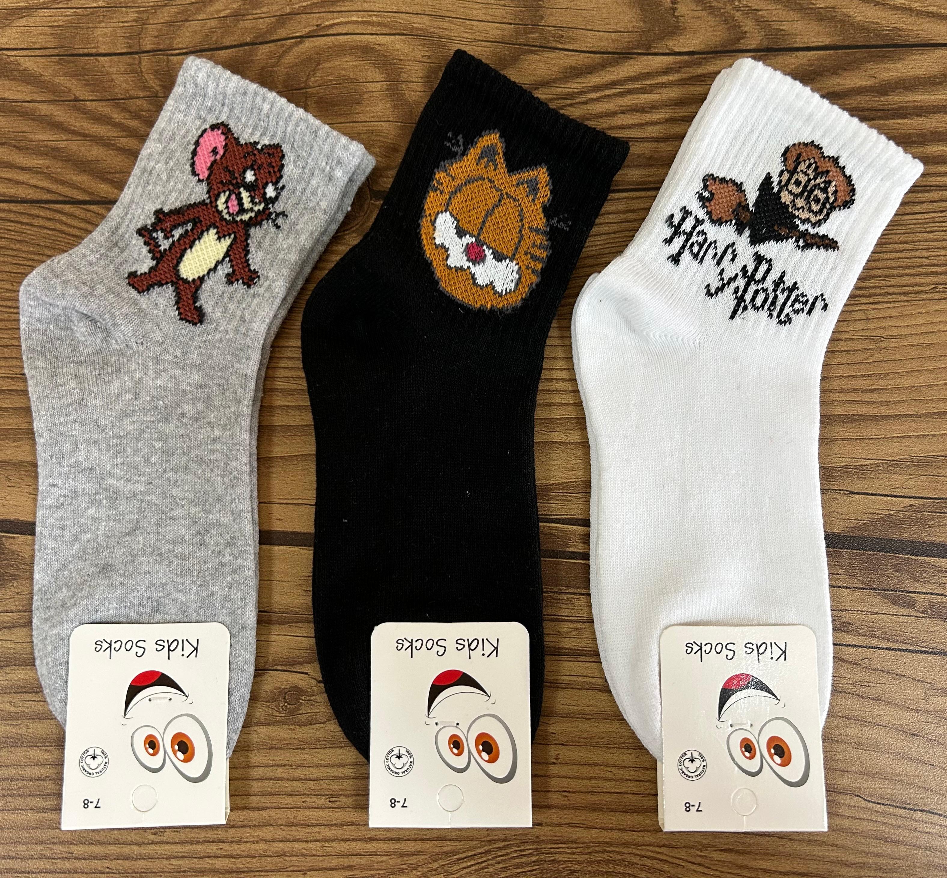 11-12 Yaş Unisex Çocuk Karakter Desenli Kolej Çorap 12'Li Paket