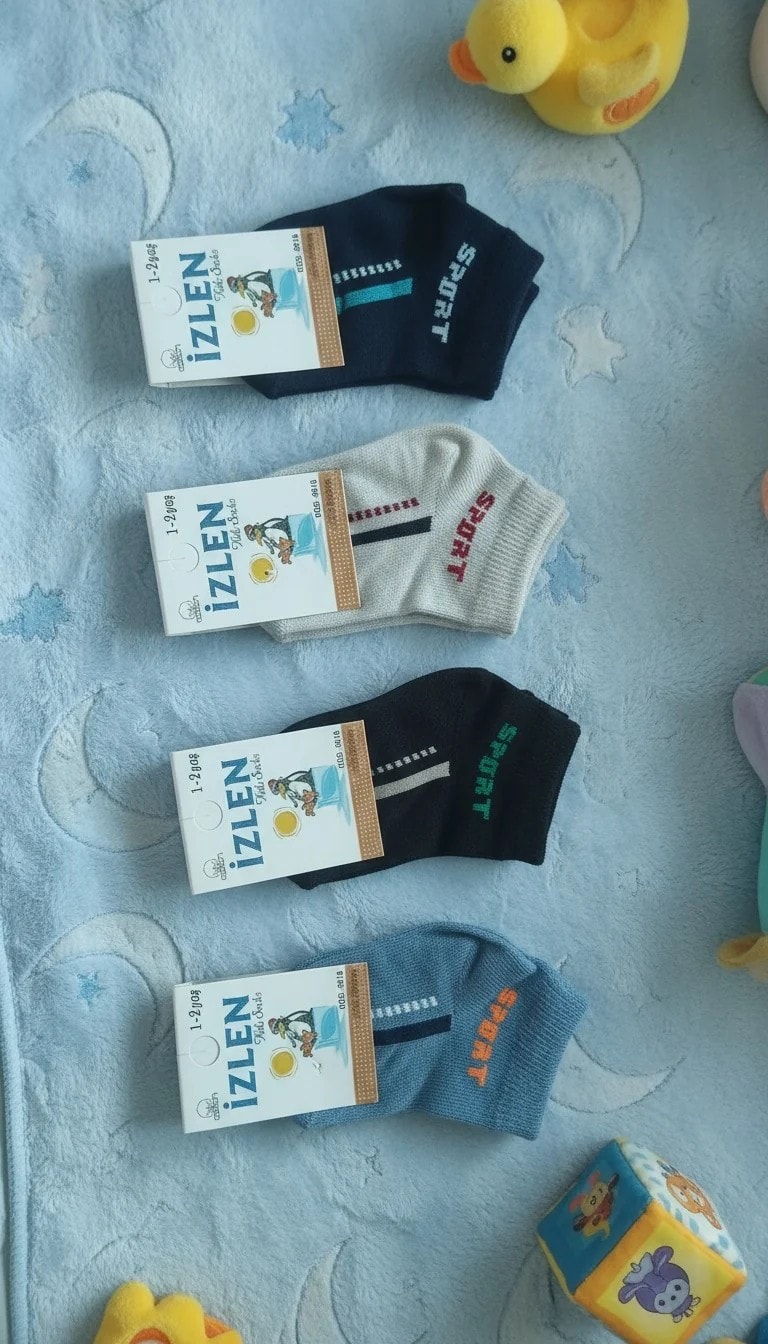 1-2 Yaş Erkek Çocuk Mevsimlik Patik Çorap 12'li Paket