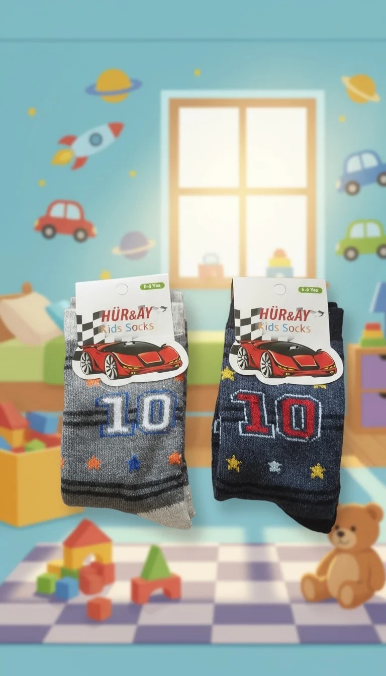 5-6 Yaş Erkek Çocuk Kışlık Uzun Havlu Çorap 12'Li Paket