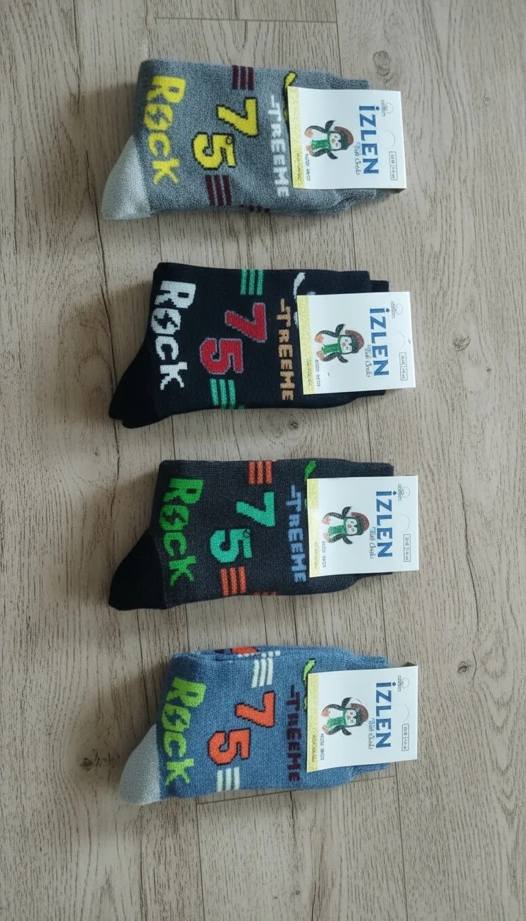 5-6 Yaş Erkek Çocuk Kışlık Uzun Havlu Çorap 12'Li Paket