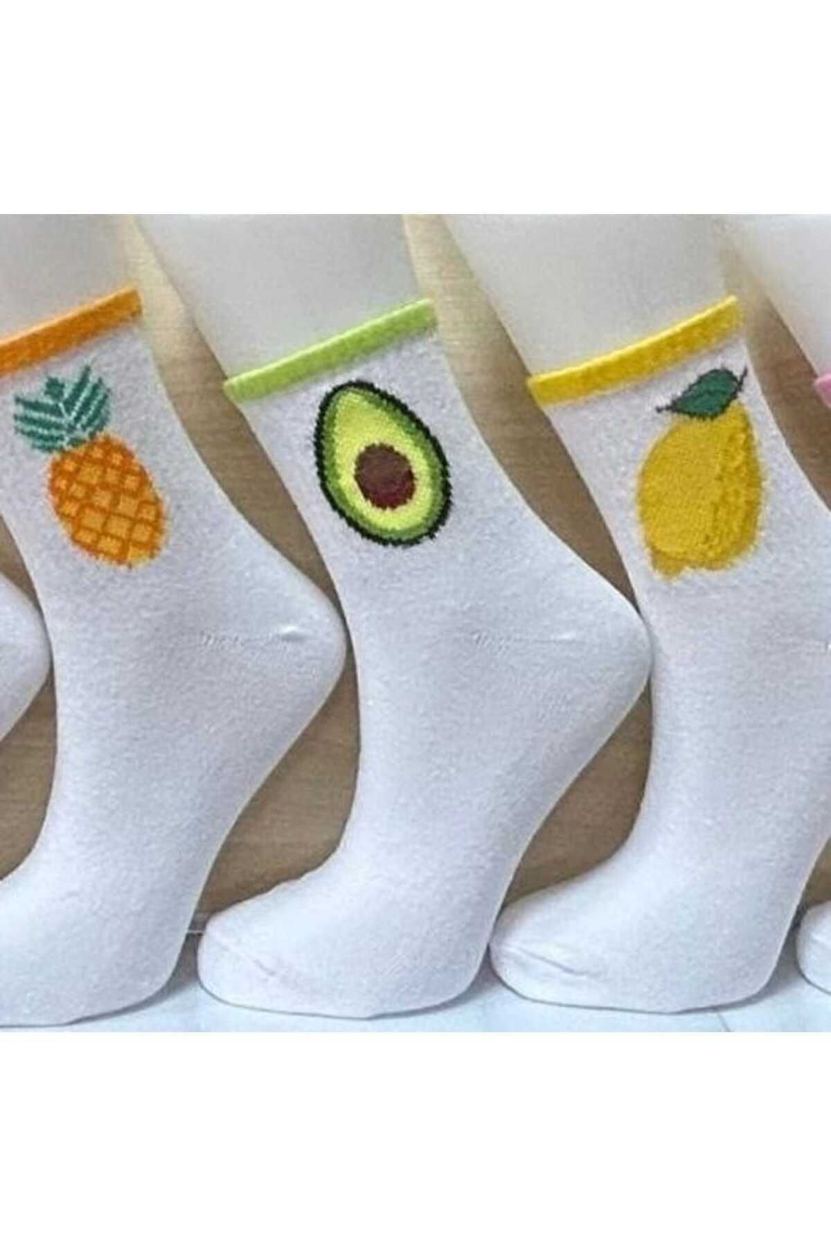 Socks Meyveli Desenli 4'lü Kolej Çorap