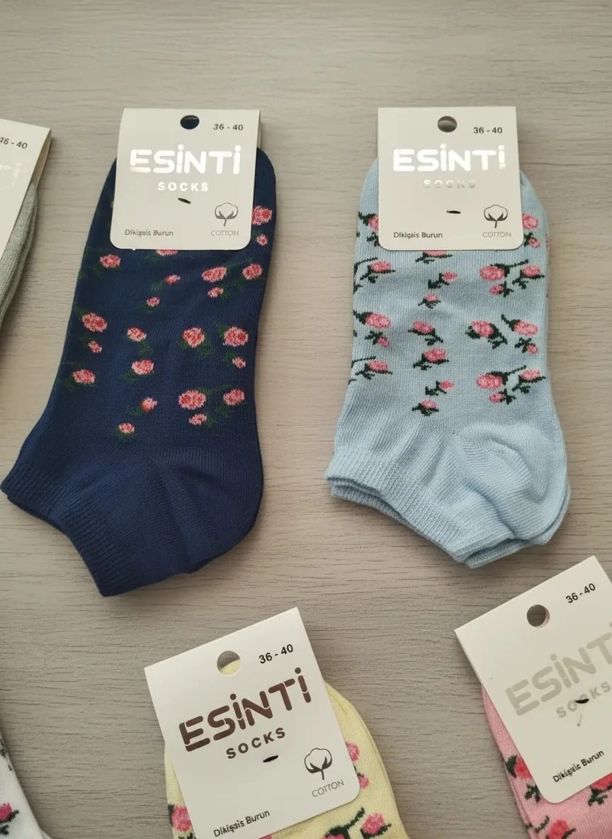 Çiçek Desenli Dikişsiz Burun Penye Bayan Patik Çorap 12'Li Paket