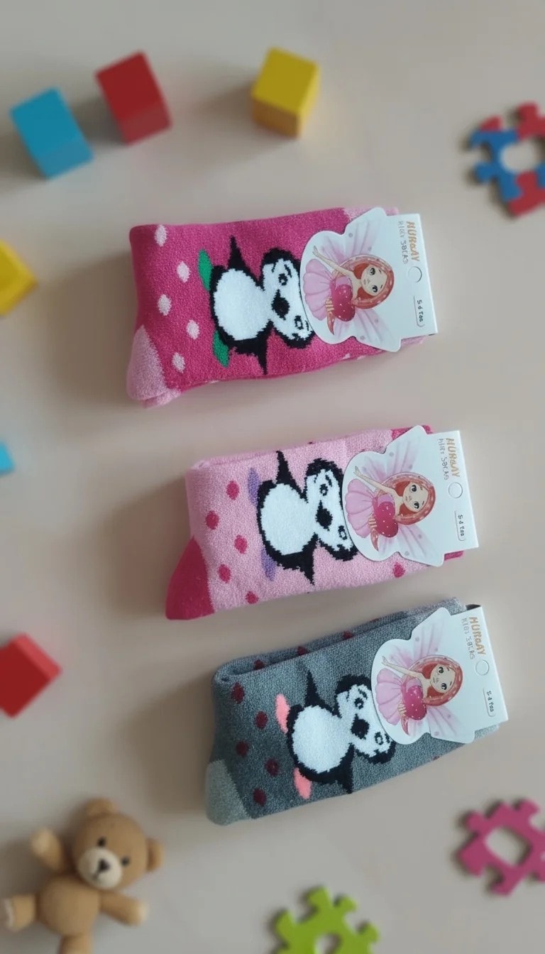 5-6 Yaş Kız Çocuk Kışlık Uzun Havlu Çorap 12'Li Paket