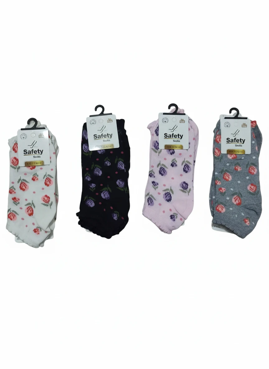 Pamuklu Gül Desenli Karışık Renkli Patik Çorap 12'Li Paket