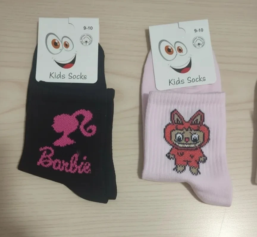 9-10 Yaş Kız Çocuk Karakter Desenli Kolej Çorap 12'Li Paket