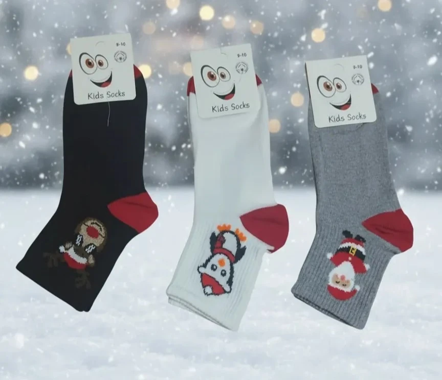 11-12 Yaş Unisex Çocuk Yılbaşı Desenli Kolej Çorap 12'Li Paket