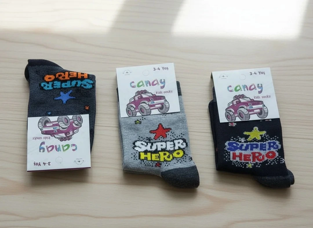 3-4 Yaş Erkek Çocuk Mevsimlik Uzun Çorap 12'li Paket