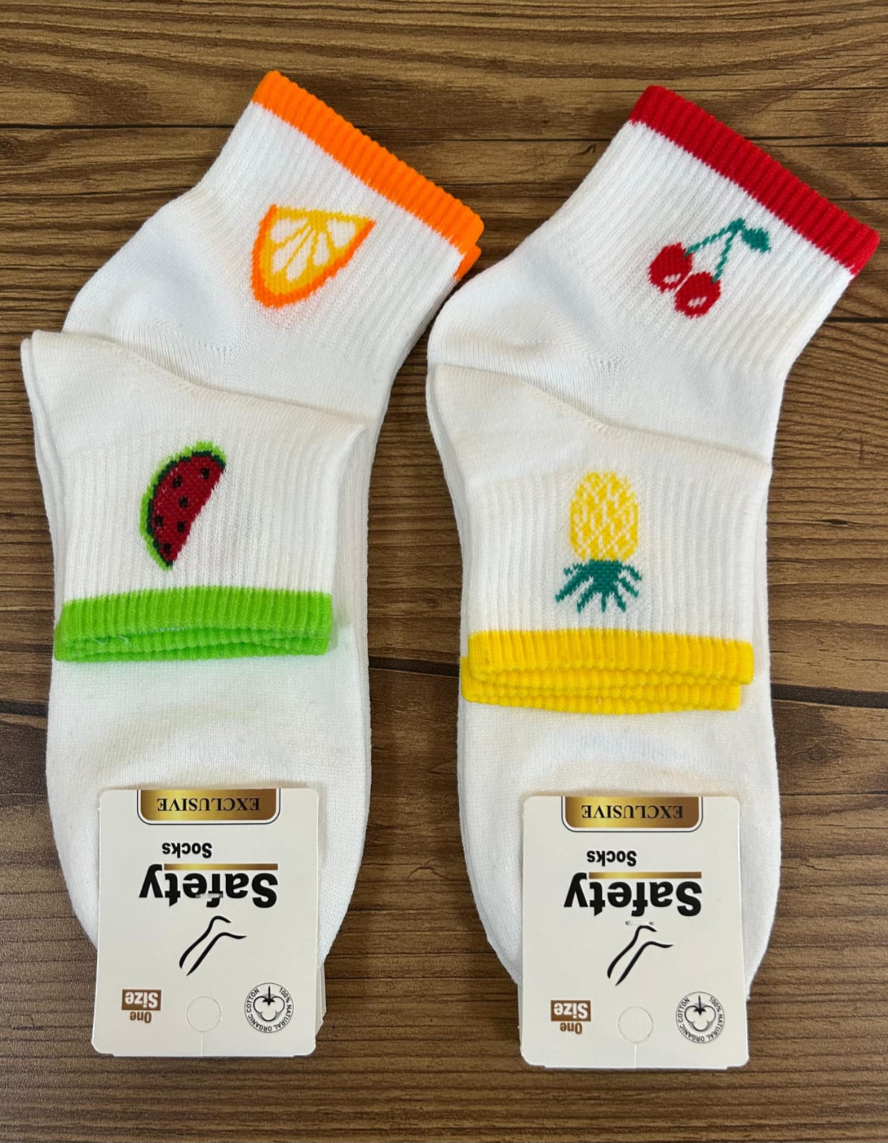 12 Li Meyveli Karpuz-Portakal-Ananas-Kiraz Penye Bayan Patik Çorap