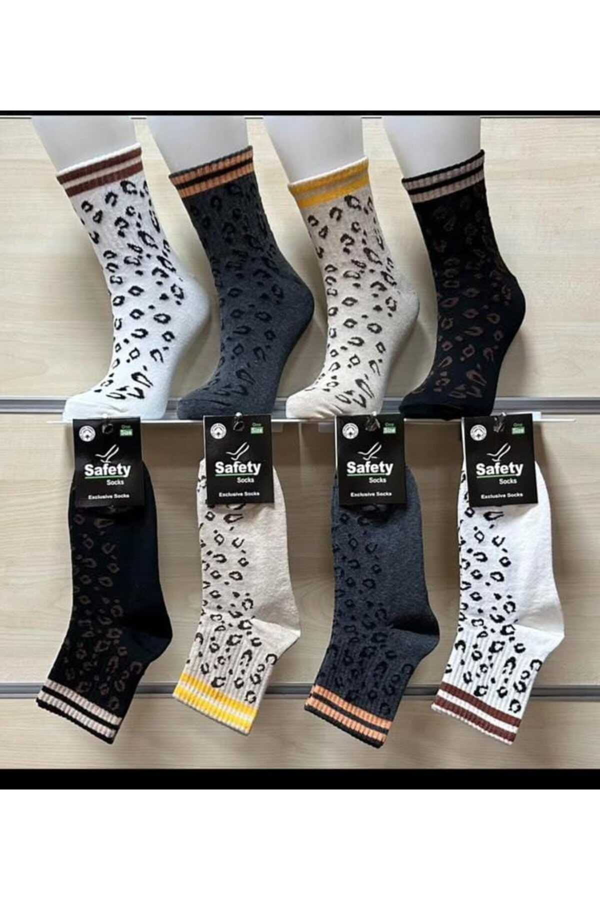 Leopar Desenli Kolej Pamuklu Çorap 4 Lü