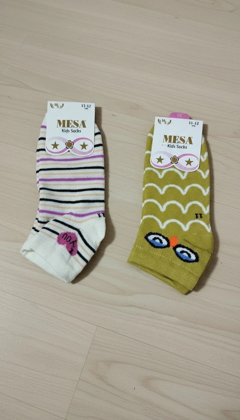 11-12 Yaş Kız Çocuk Bilek Boy Çorap 12'li Paket - Desenli, Pamuklu ve Renkli Patik Çorap Seti