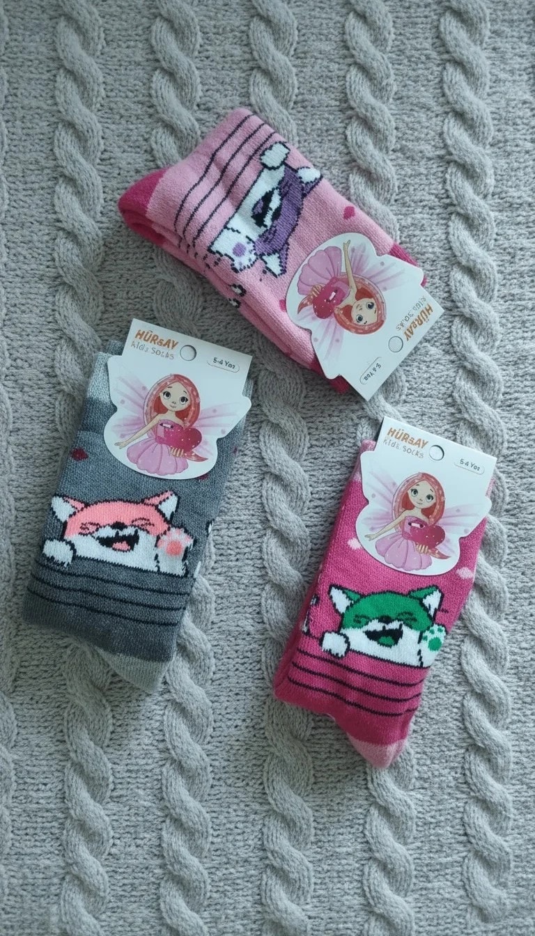 5-6 Yaş Kız Çocuk Kışlık Uzun Havlu Çorap 12'Li Paket