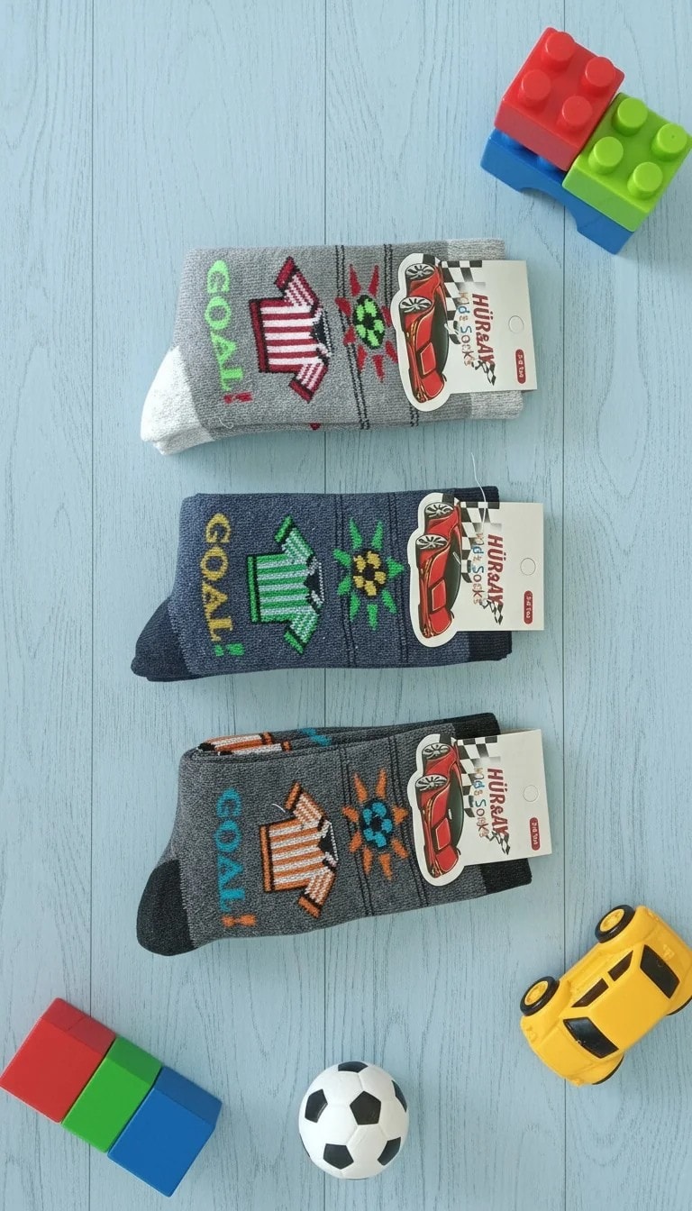 7-8 Yaş Erkek Çocuk Kışlık Havlu Uzun Çorap 12 Li Paket